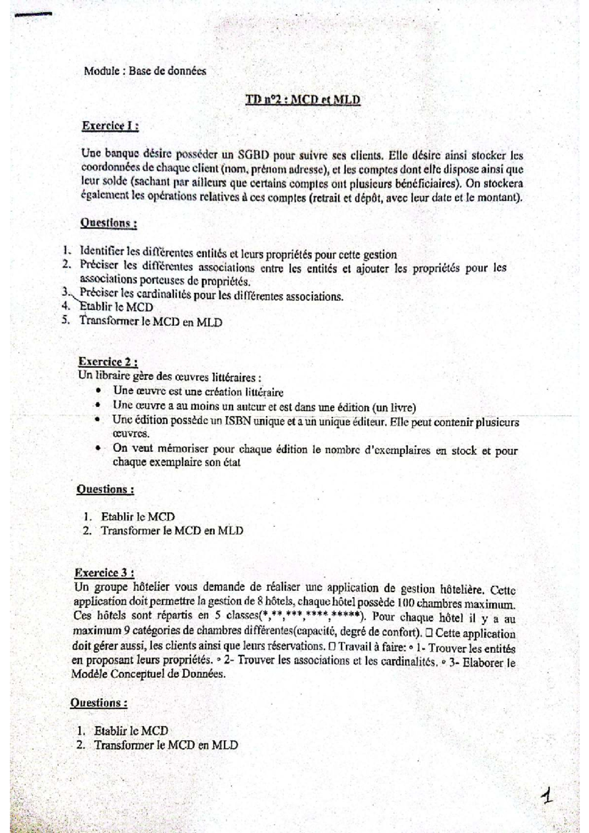 BD Corr TD2 - MCD et MLD pour Gestion Hôtelière et Locations - Studocu