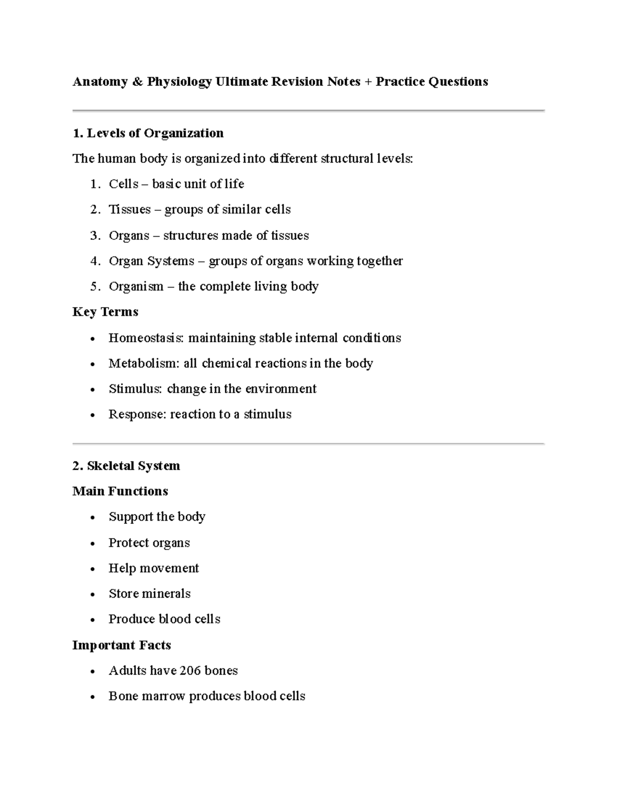 Anatomy & Physiology Revision Notes (AP 101) + Practice Questions - Studocu