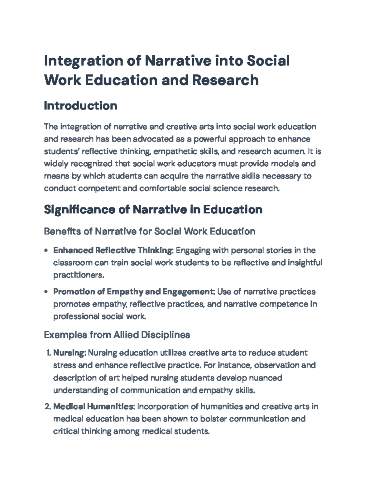 Integrating Narrative and Creative Arts in Social Work Education ...