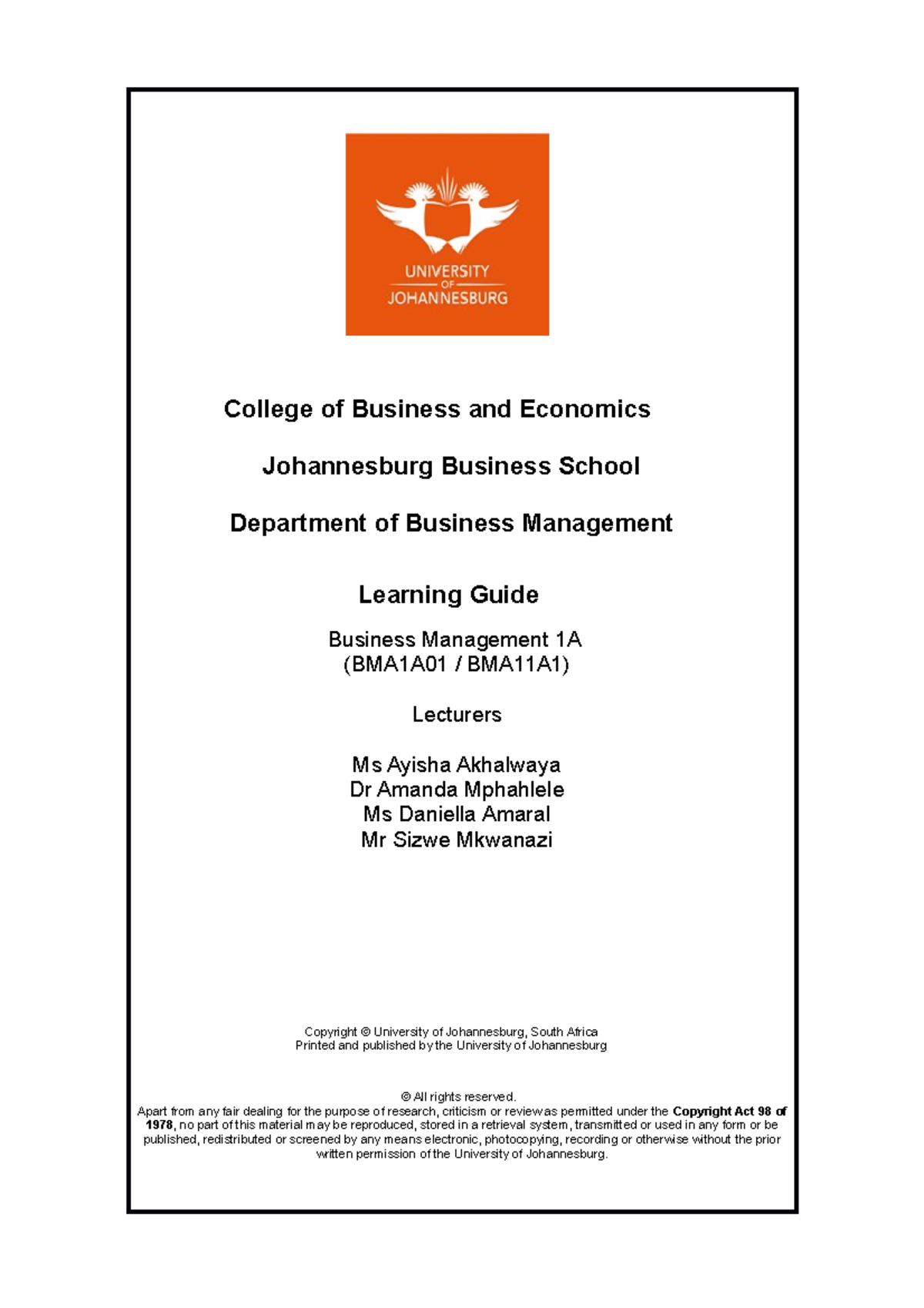 Business Management 1A - Comprehensive Learning Guide (2022) - Studocu