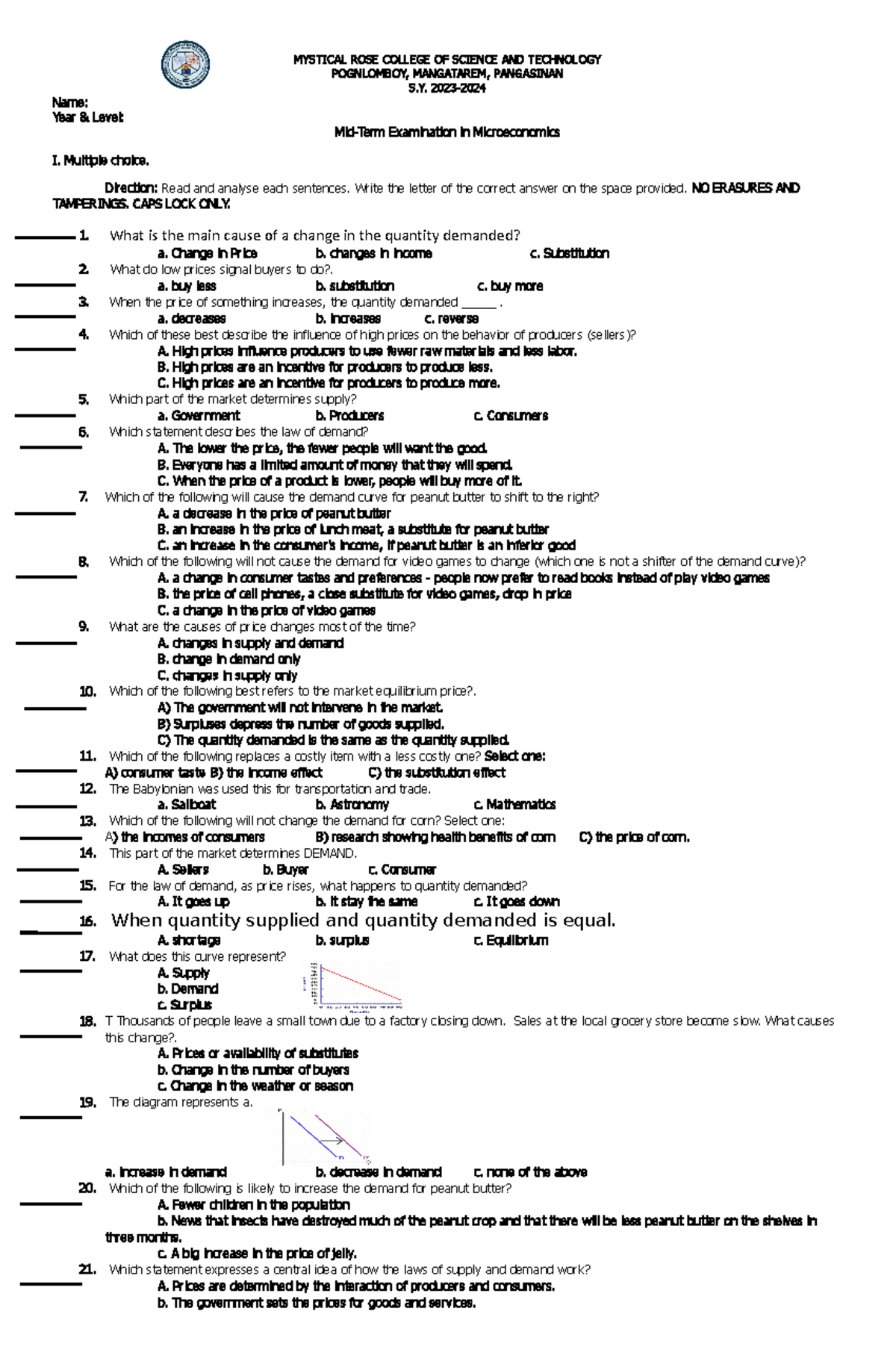 MIT MID-TERM EXAM IN Microeconomics - Multiple Choice Questions - Studocu