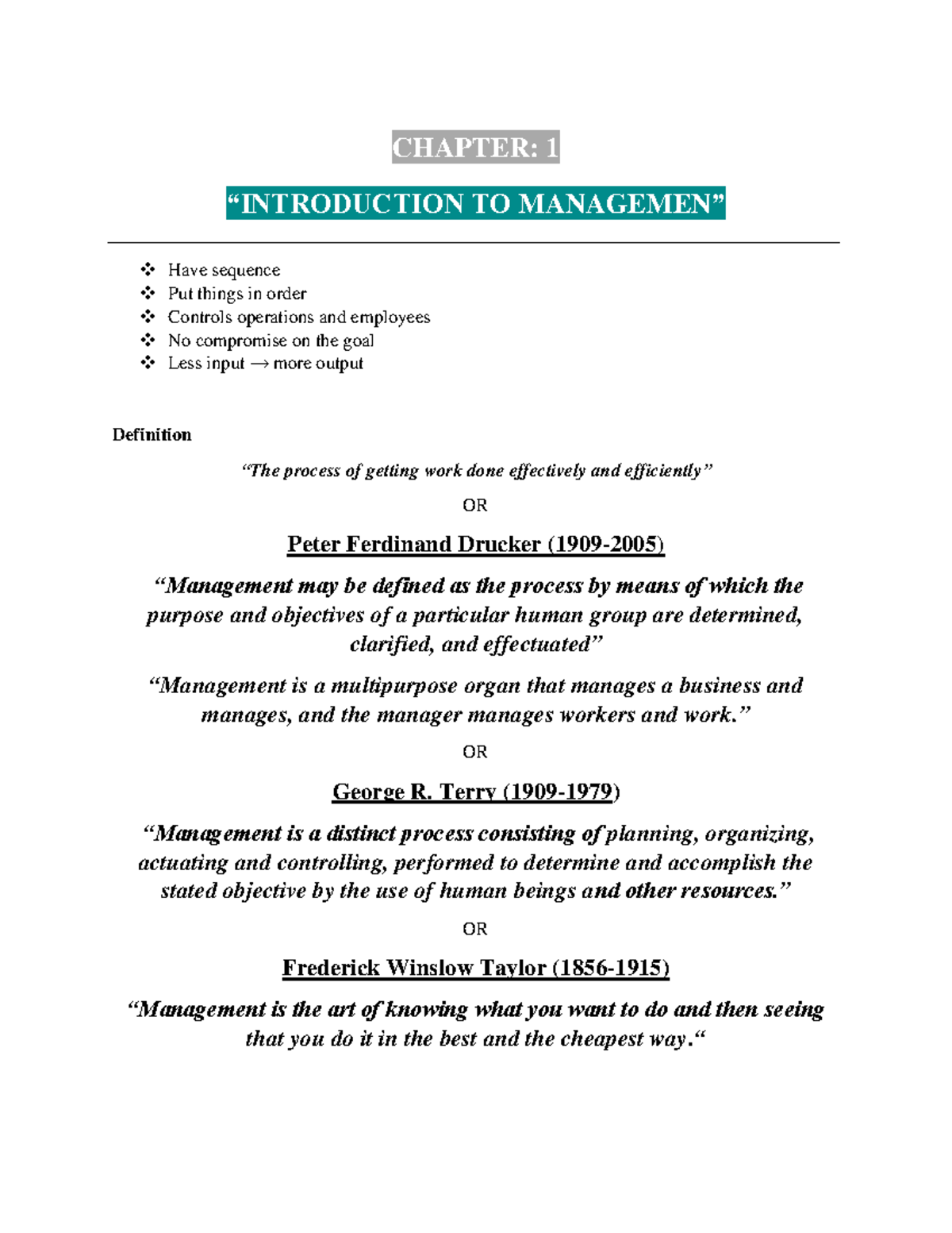 CHAPTER 1: Theory of Management (MGT) - Key Concepts and Functions ...