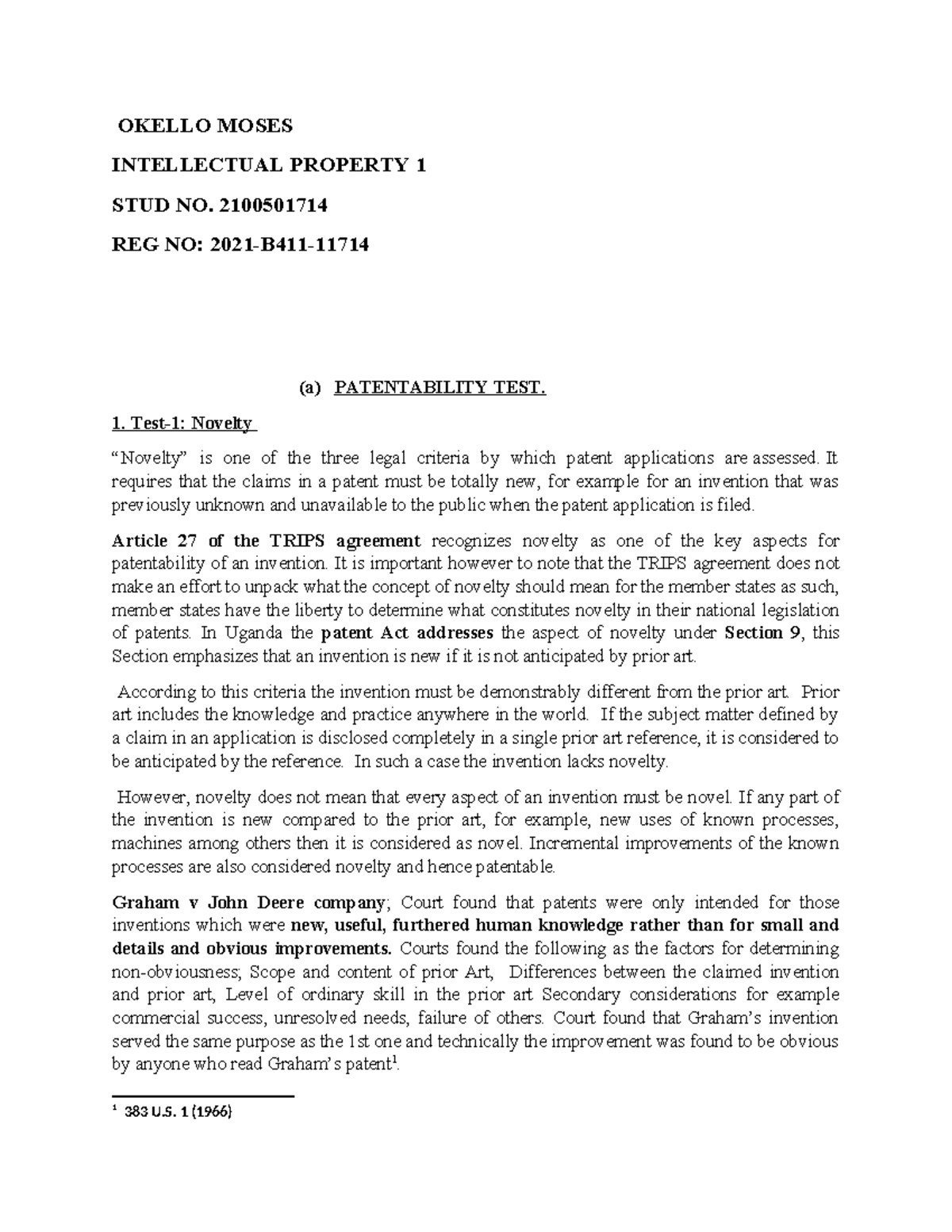 IP Coursework - Intellectual Property 1 Analysis and Overview - Studocu