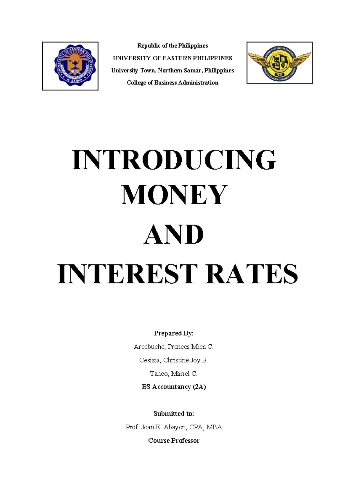 Introducing Money and Interest Rates - BSA 2A Report - Studocu