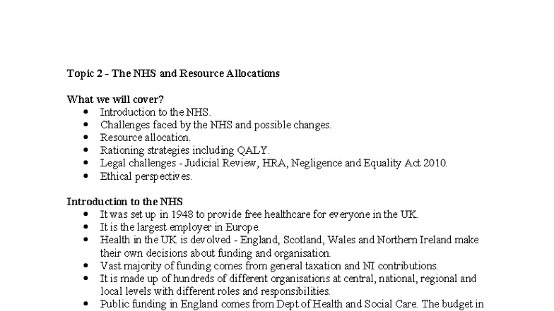 T2 - NHS Resource Allocation: Challenges, Strategies, and Legal ...