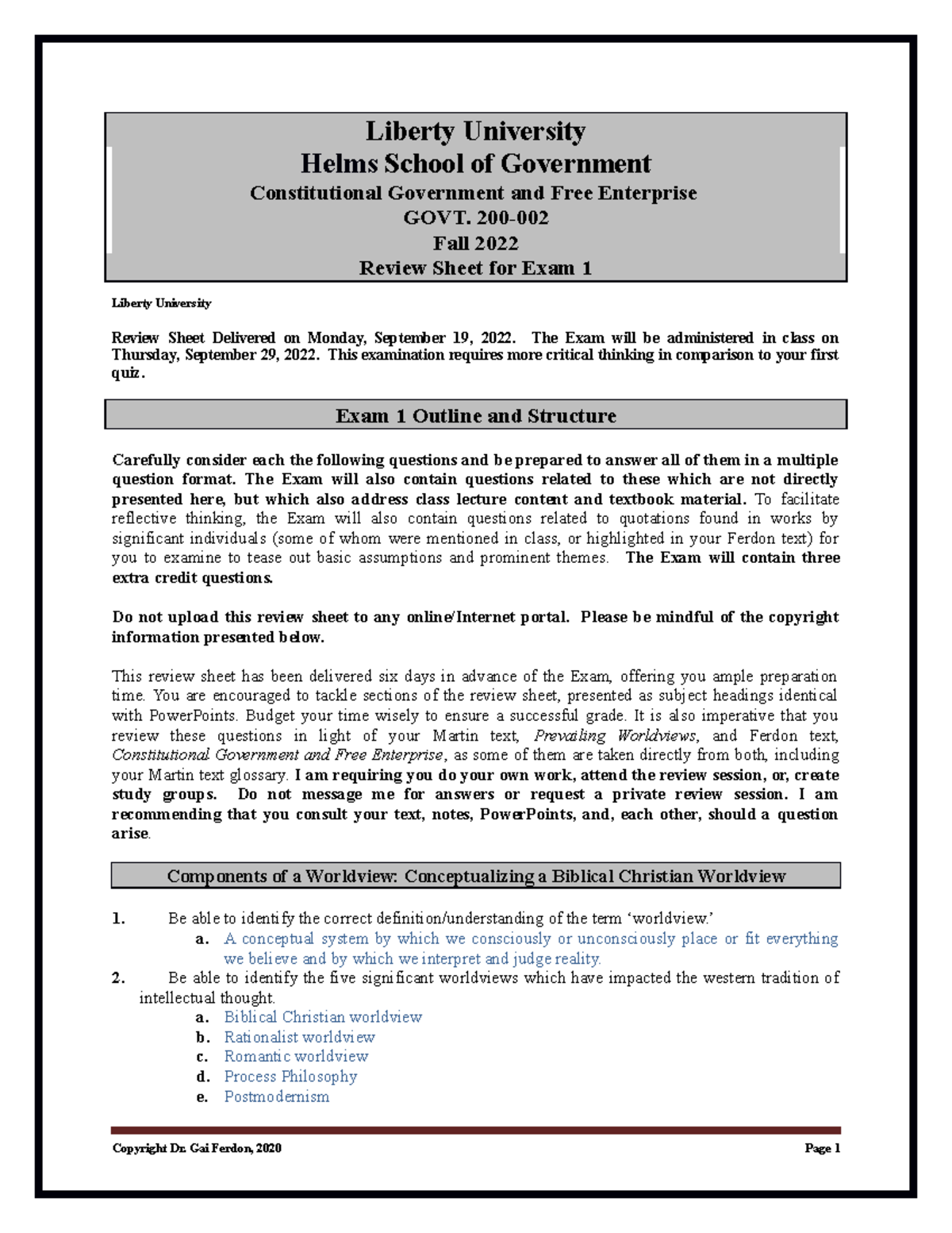 GOVT. 200 - Exam 1 Review Guide for Constitutional Government - Studocu