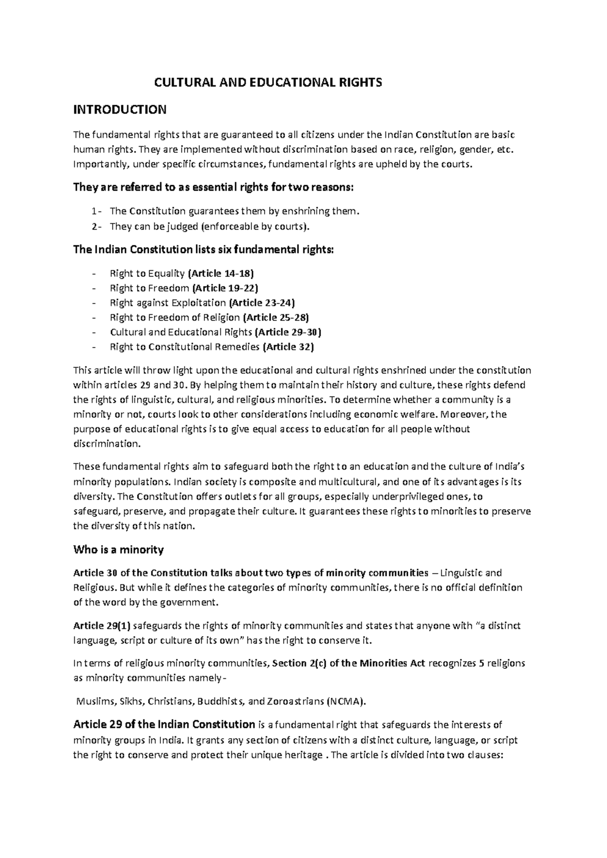 Cultural Rights In India