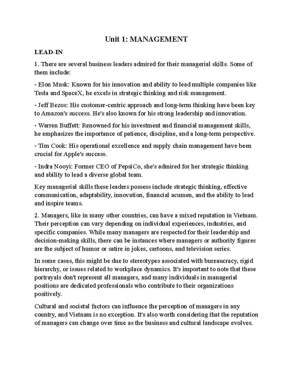 Unit 4: Managing Across Cultures - Insights and Practical ...