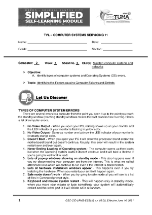 DLL CSS11 week3 - Learning materials - Computer System Servicing Grade ...