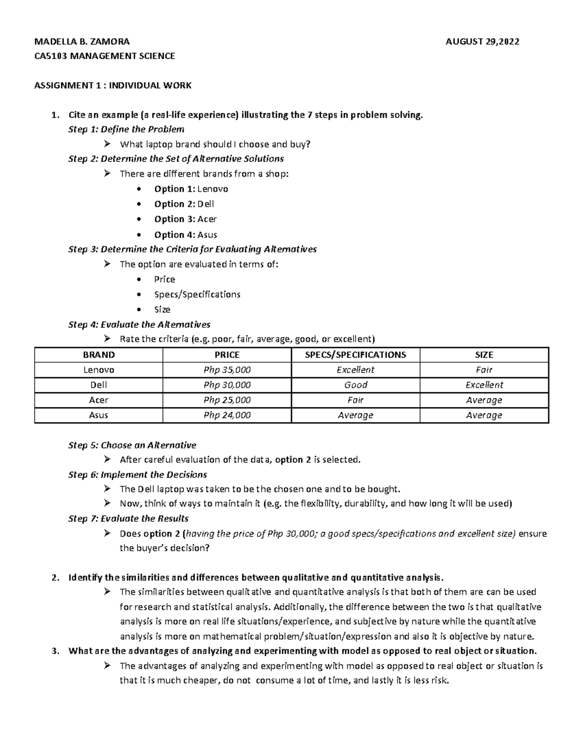 CA5103 Management Science - Assignment 1: Individual Problem Solving ...