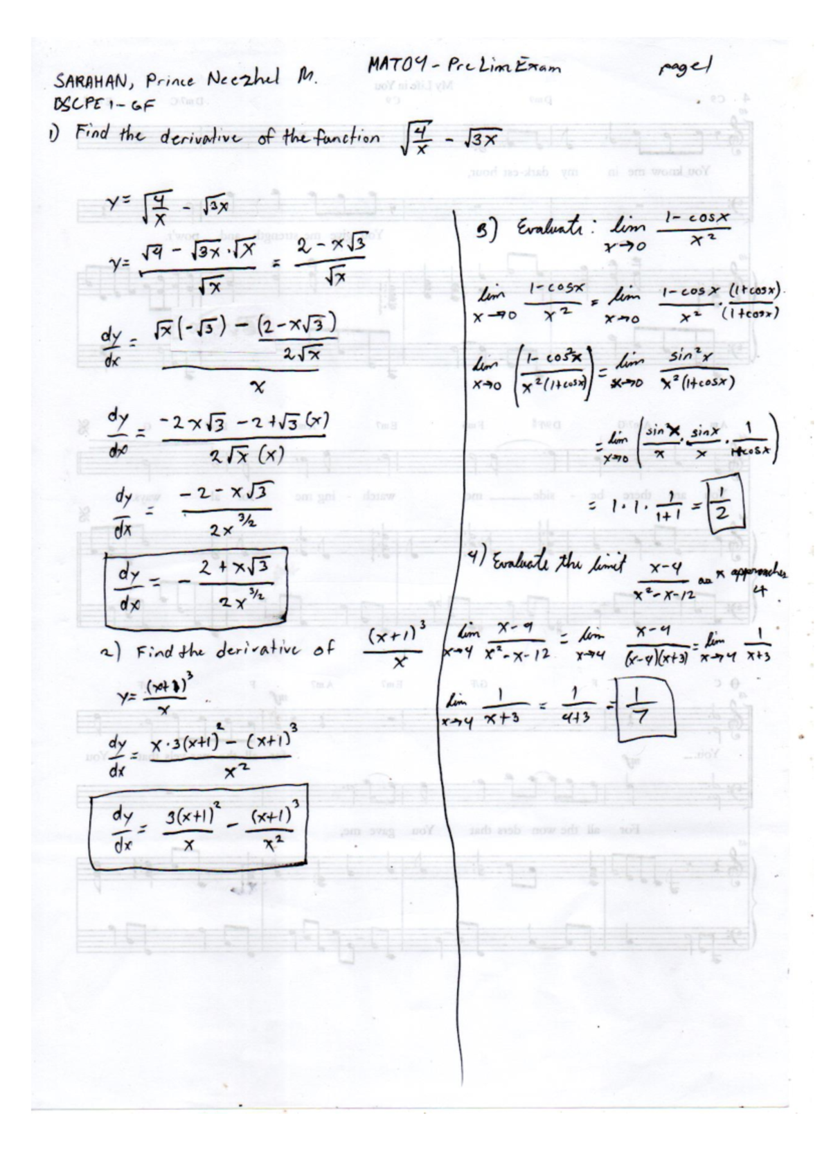 MAT04 Calculus 1_Pre Lim Exam - BS Computer Engineering - Studocu