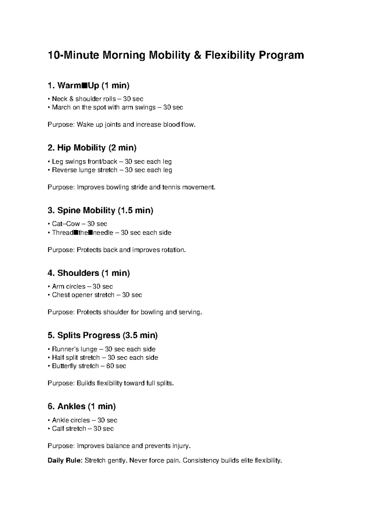 10 Min Morning Mobility Flexibility Program - Studocu