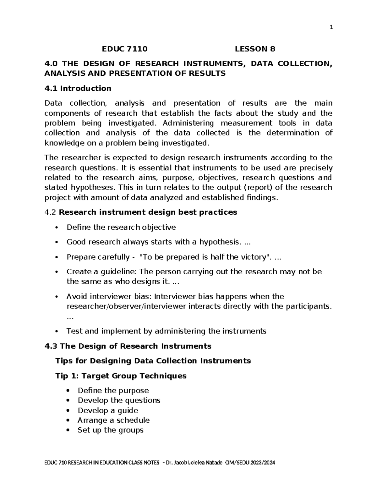 EDUC 710 Class Notes: Lesson 8 - Designing Research Instruments & Data ...