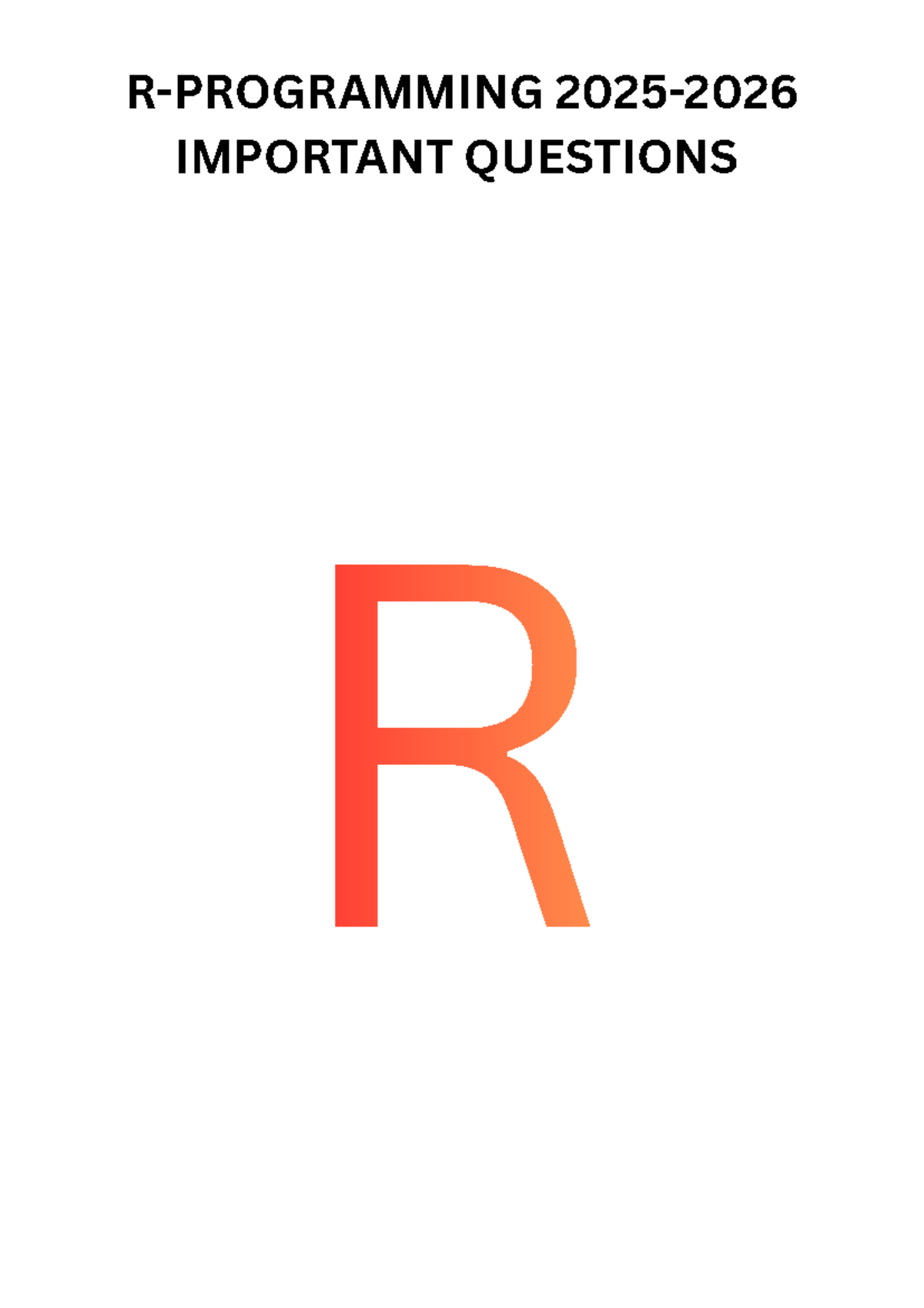R- Programming Important questions - R programming - R-PROGRAMMING 2025 ...