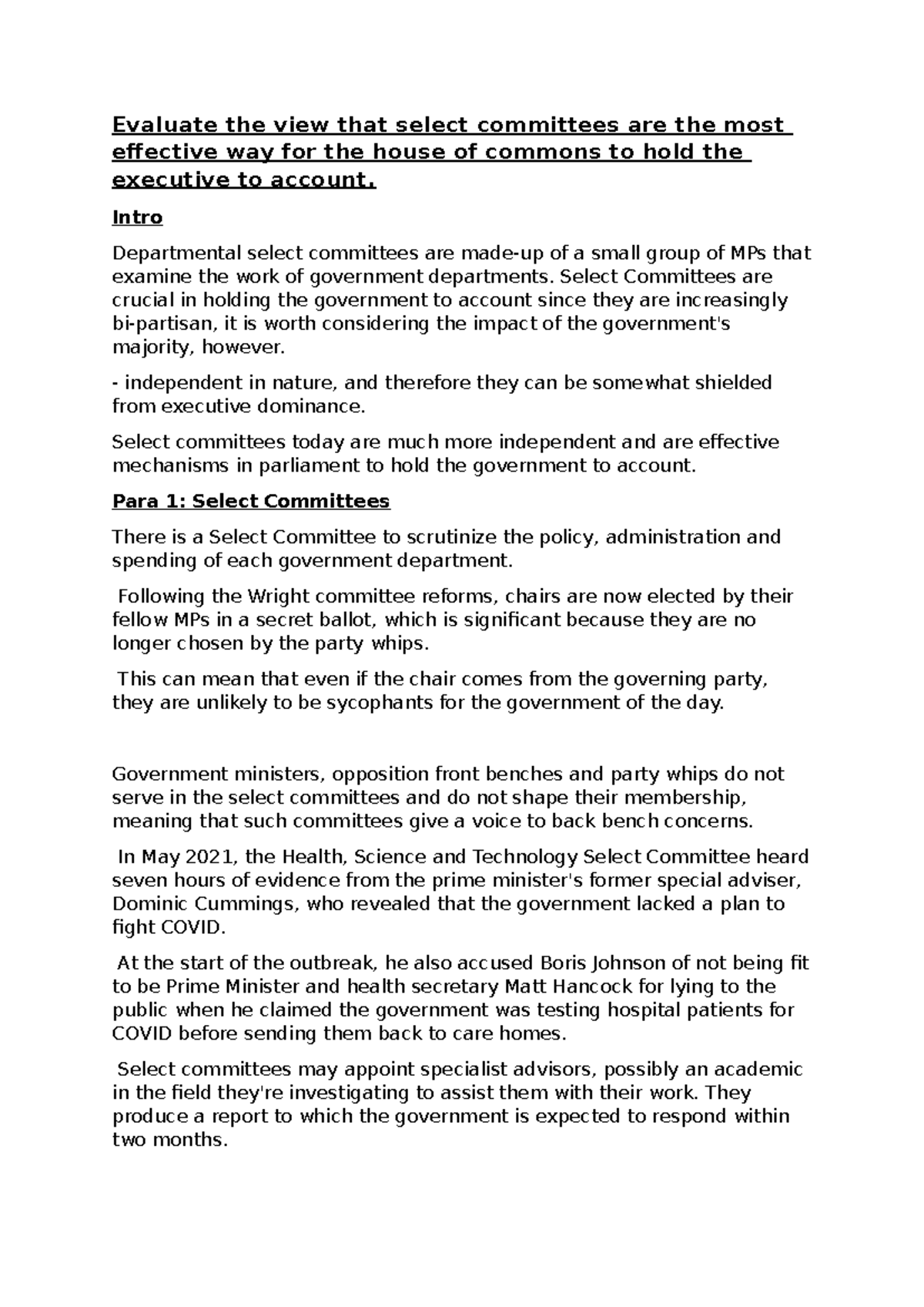 HOC Select Committees: Effective Accountability or Limited Influence ...