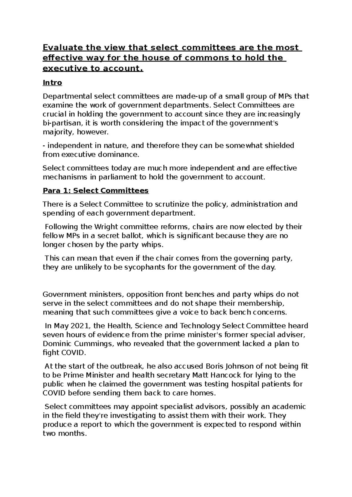 HOC Select Committees: Effective Accountability or Limited Influence ...