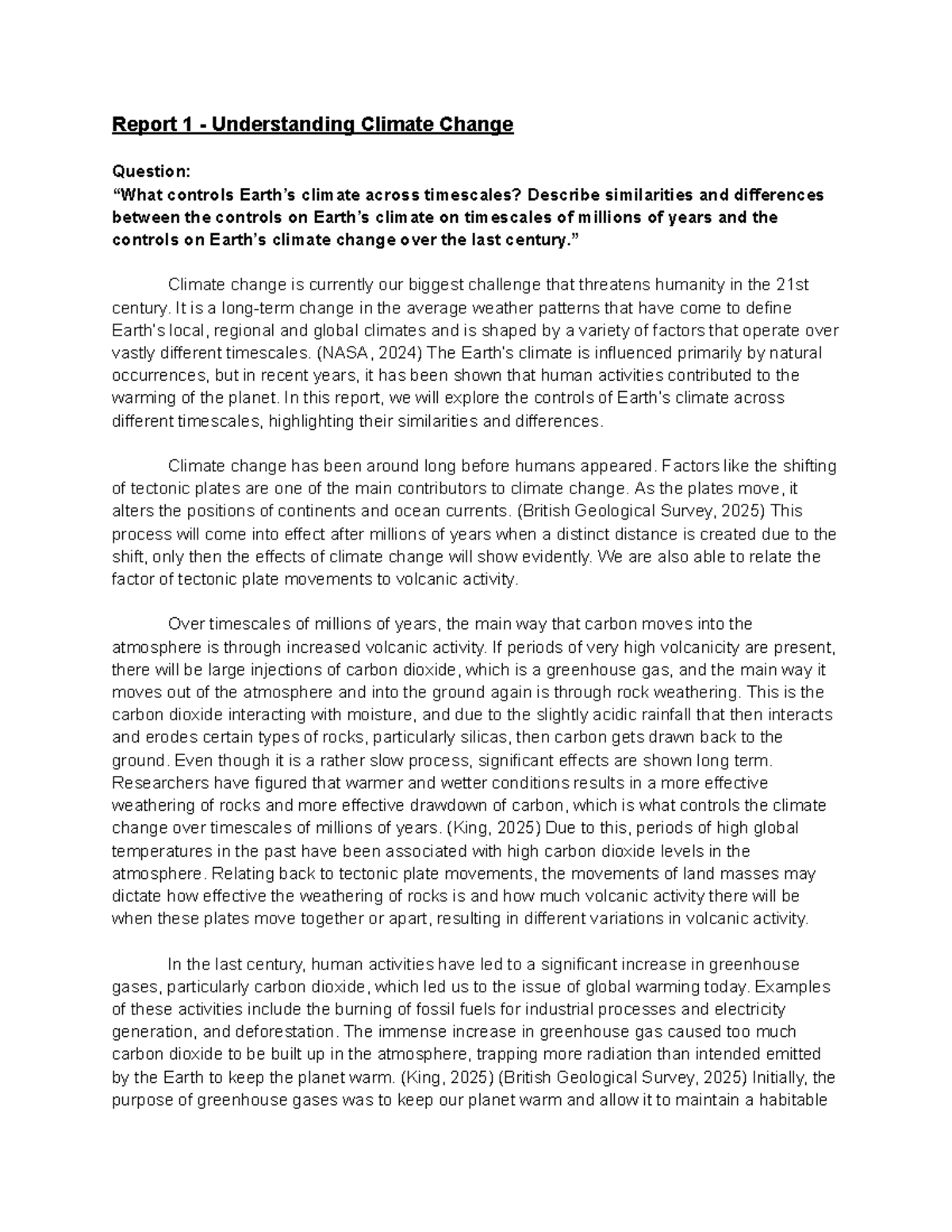 TSTW - Report 1: Analyzing Climate Change Controls Across Timescales ...
