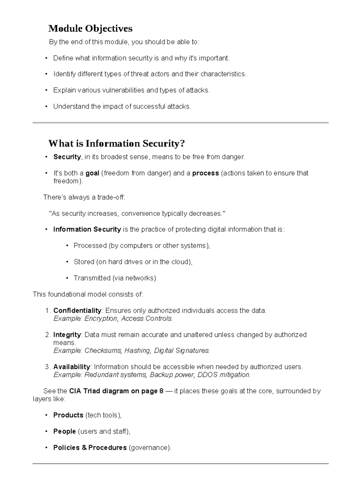 Module 1: Security Fundamentals I - Key Objectives and Threat Actors ...