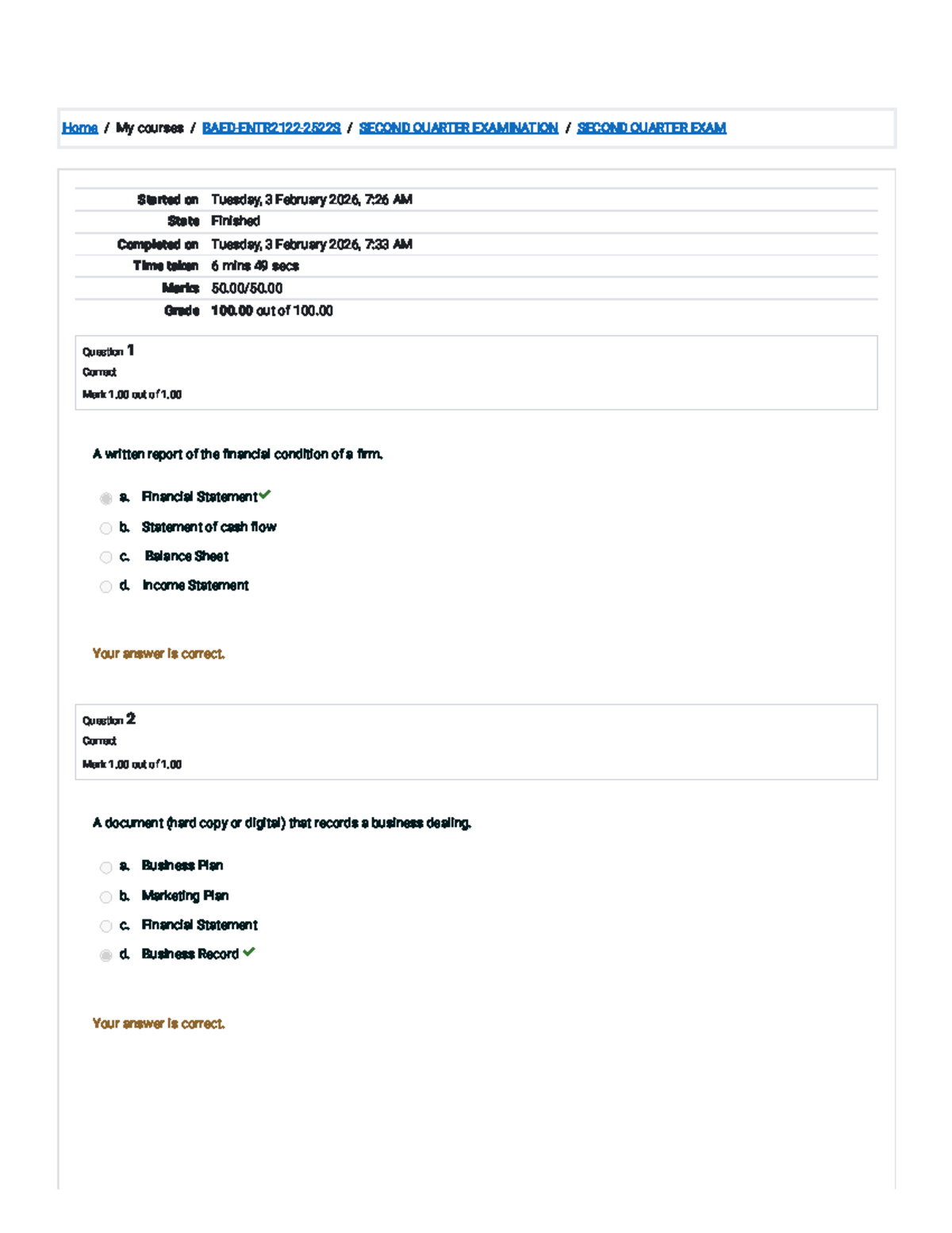 Second Quarter Exam Review - Financial Concepts and Statements - Studocu