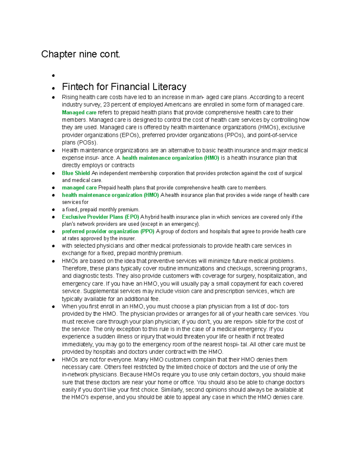 Fin notes part 3 - Chapter nine cont. Fintech for Financial Literacy ...