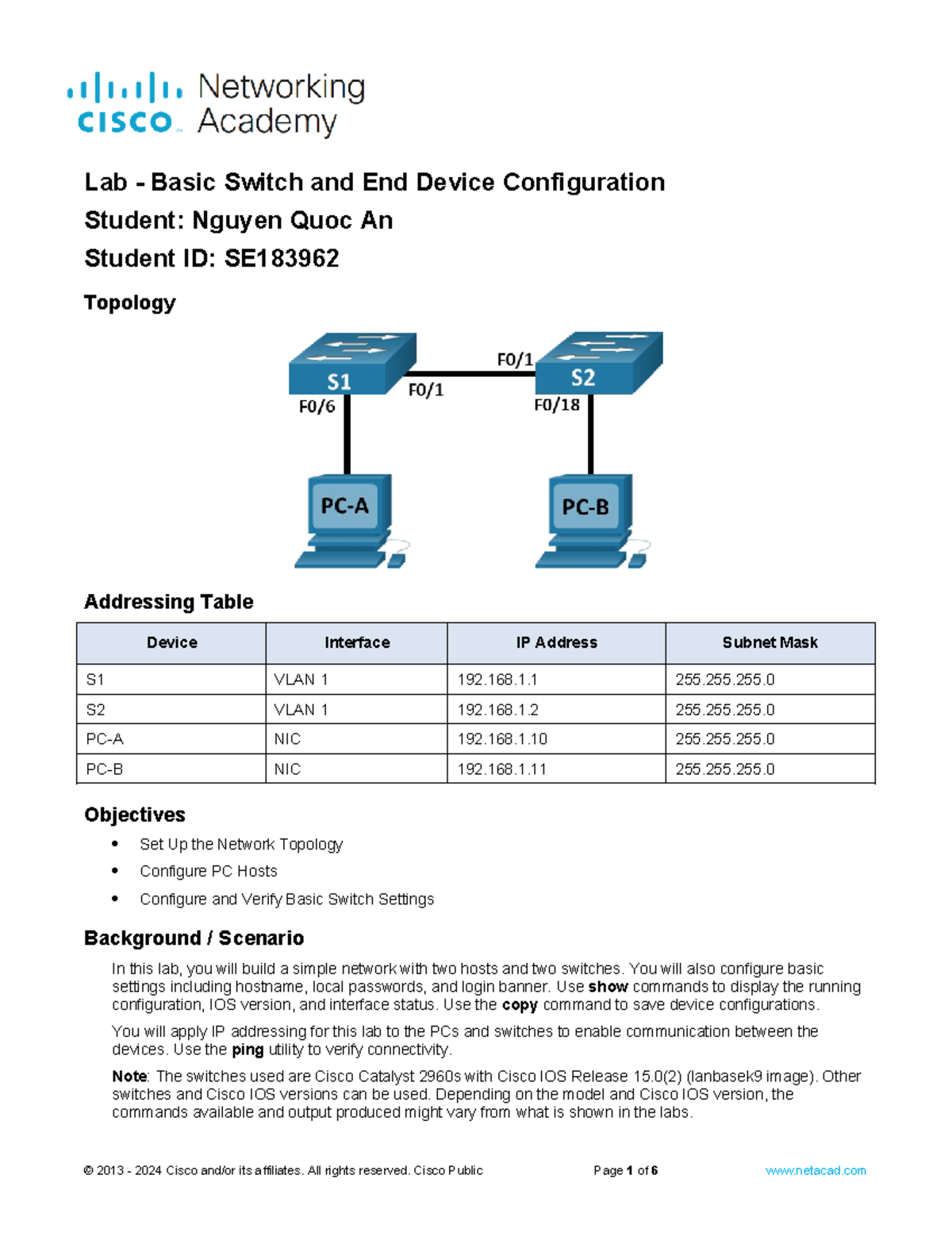 Lab 2.9.2 - Basic Switch & End Device Config Overview - SE183962 - Studocu