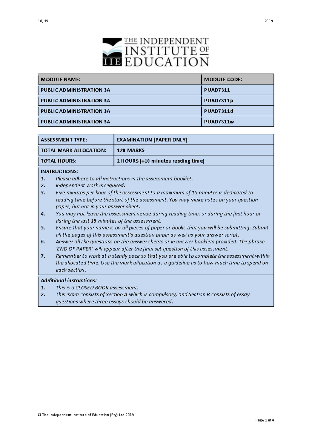 PUAD7311Ea - Public Administration 3A Exam Practice Test Guide - Studocu