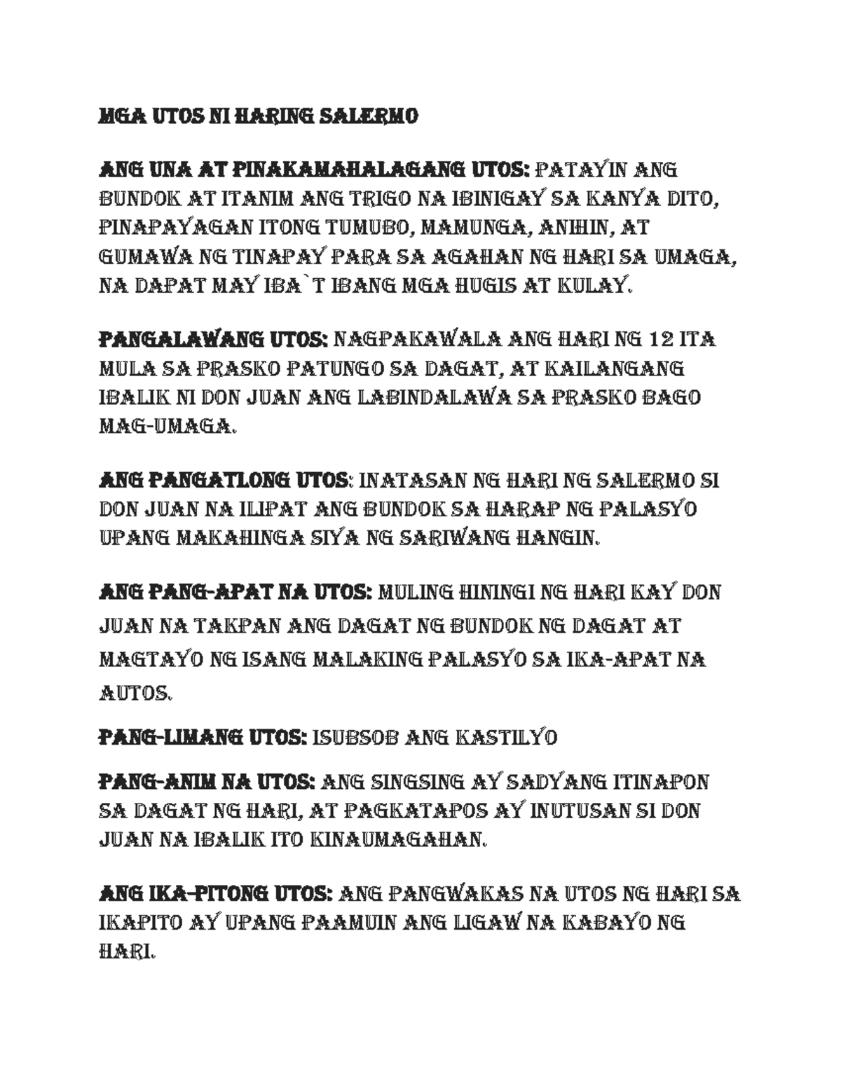 Mga Utos ni Haring Salermo: Isang Pagsusuri sa Pitong Utos - Studocu