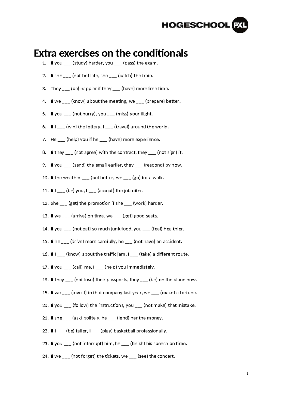 Extra Exercises on Conditionals: Practice & Answers - Studocu