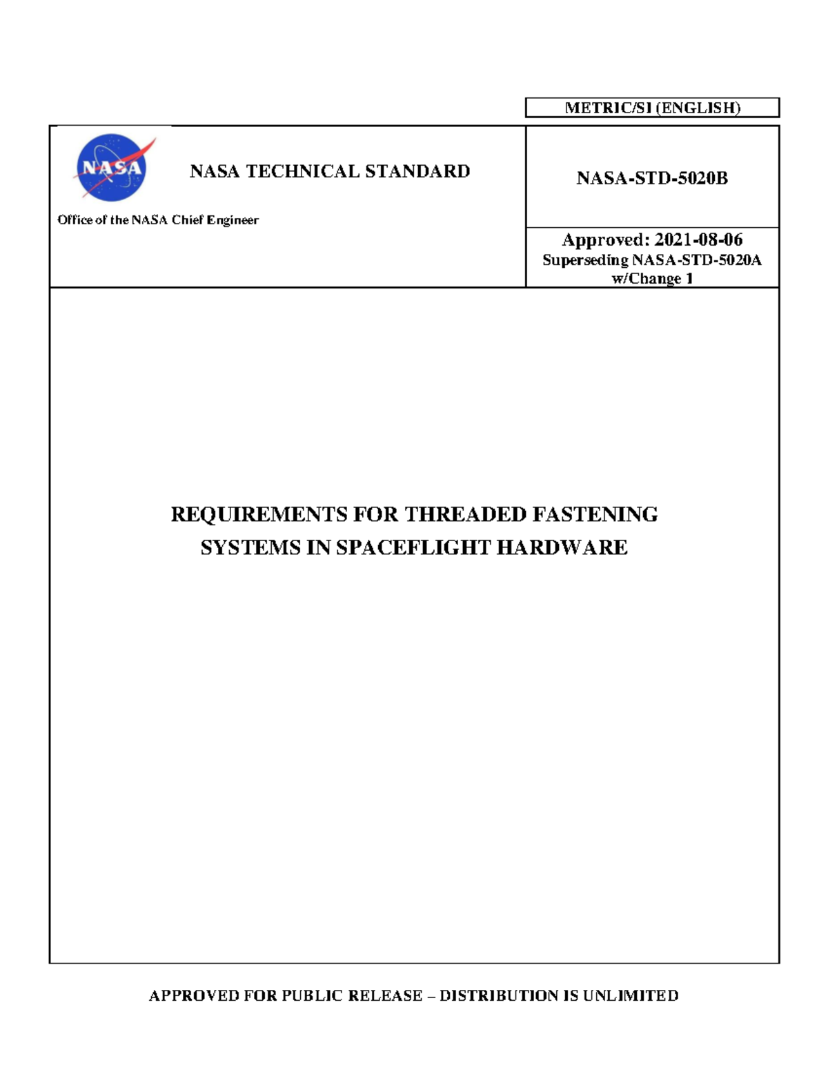 NASA-STD-5020B: Requirements for Threaded Fastening Systems in ...