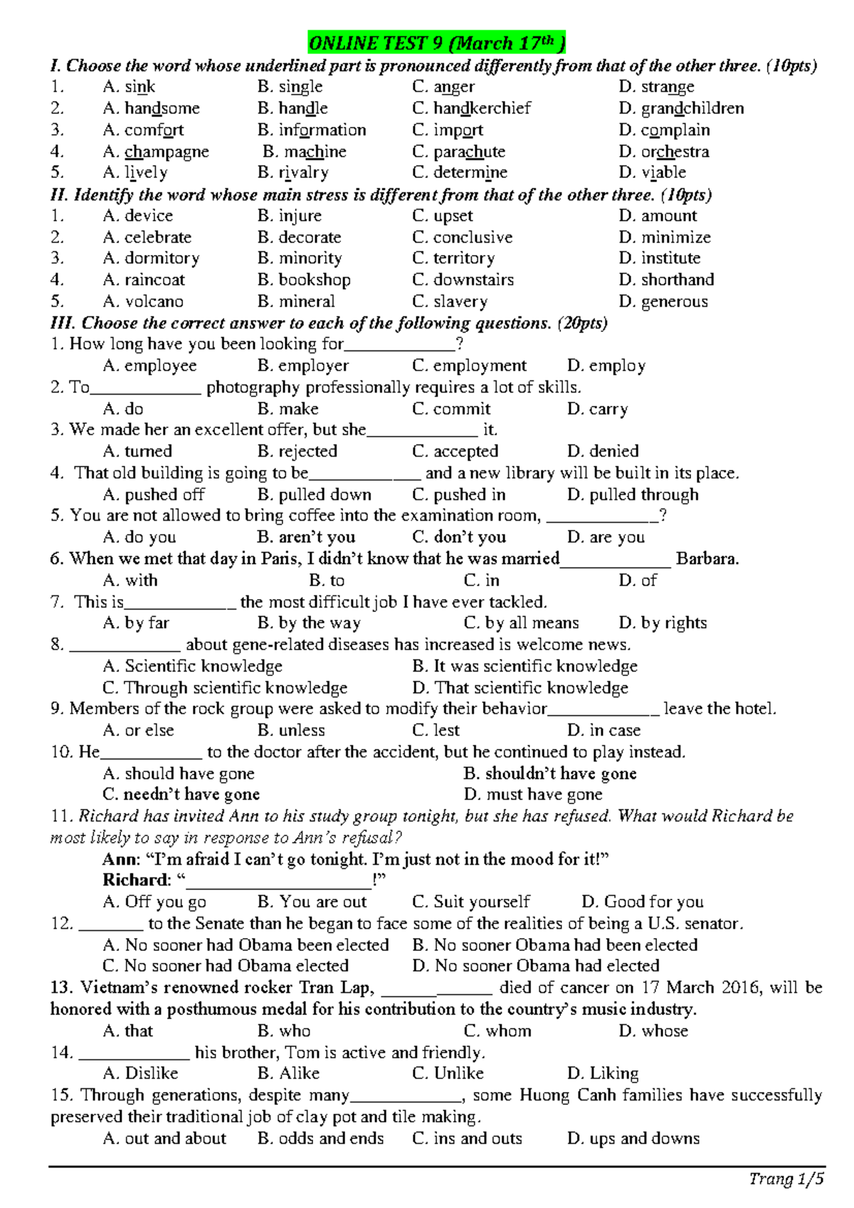 Online P.TEST 9 - Pronunciation and Stress Assessment - Studocu