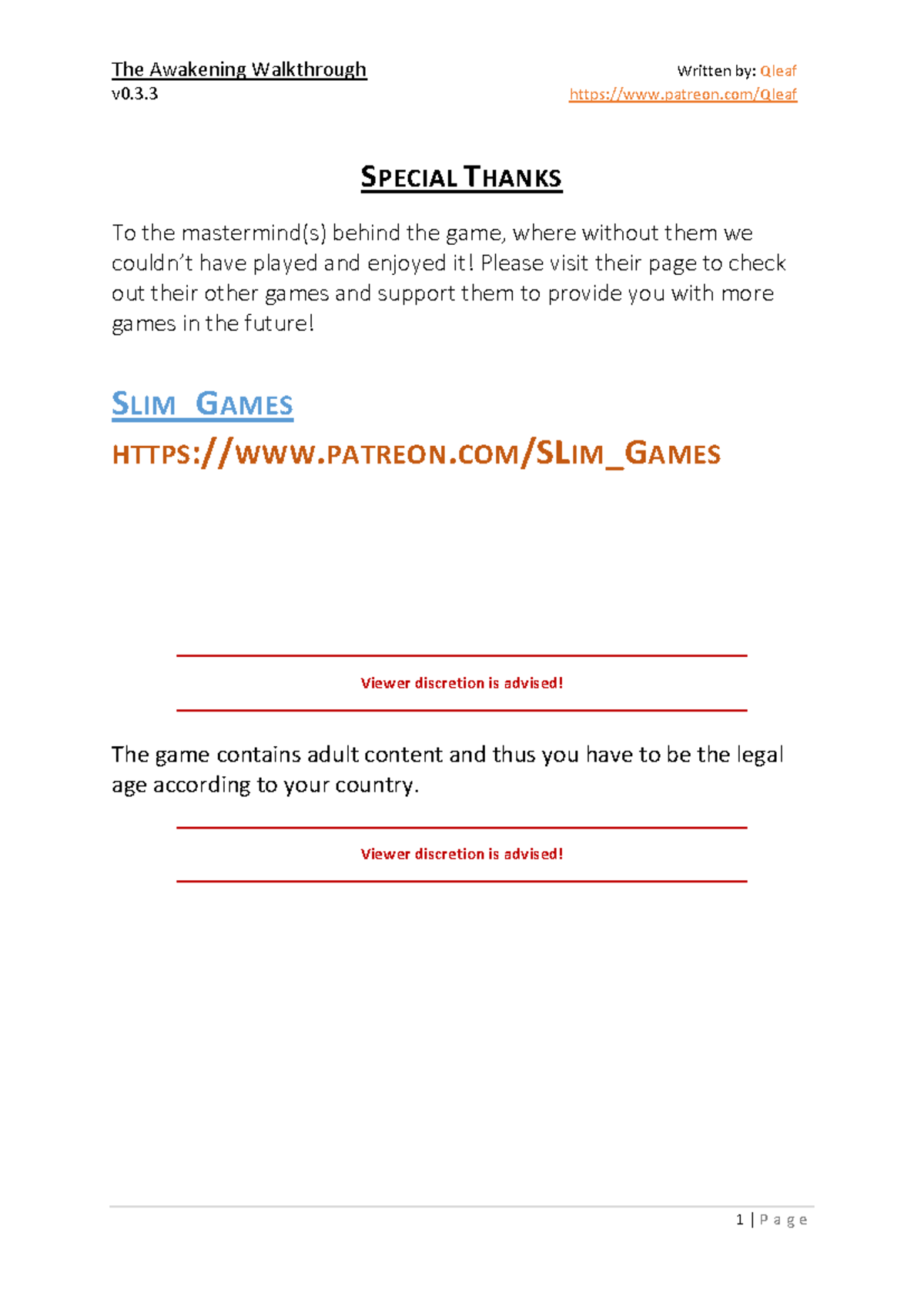 The Awakening Walkthrough v0.3.3 by Qleaf: Comprehensive Guide - Studocu