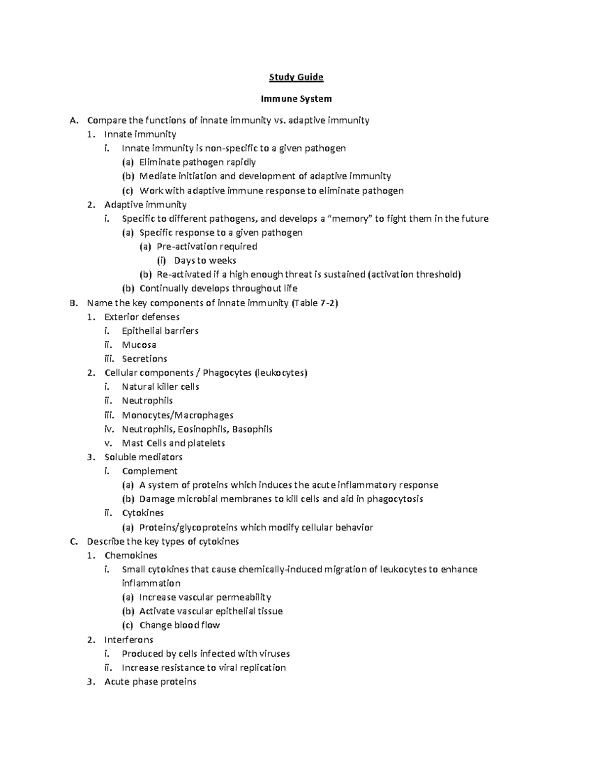 Study Guide: Immune System Functions (BIO 101) - Studocu