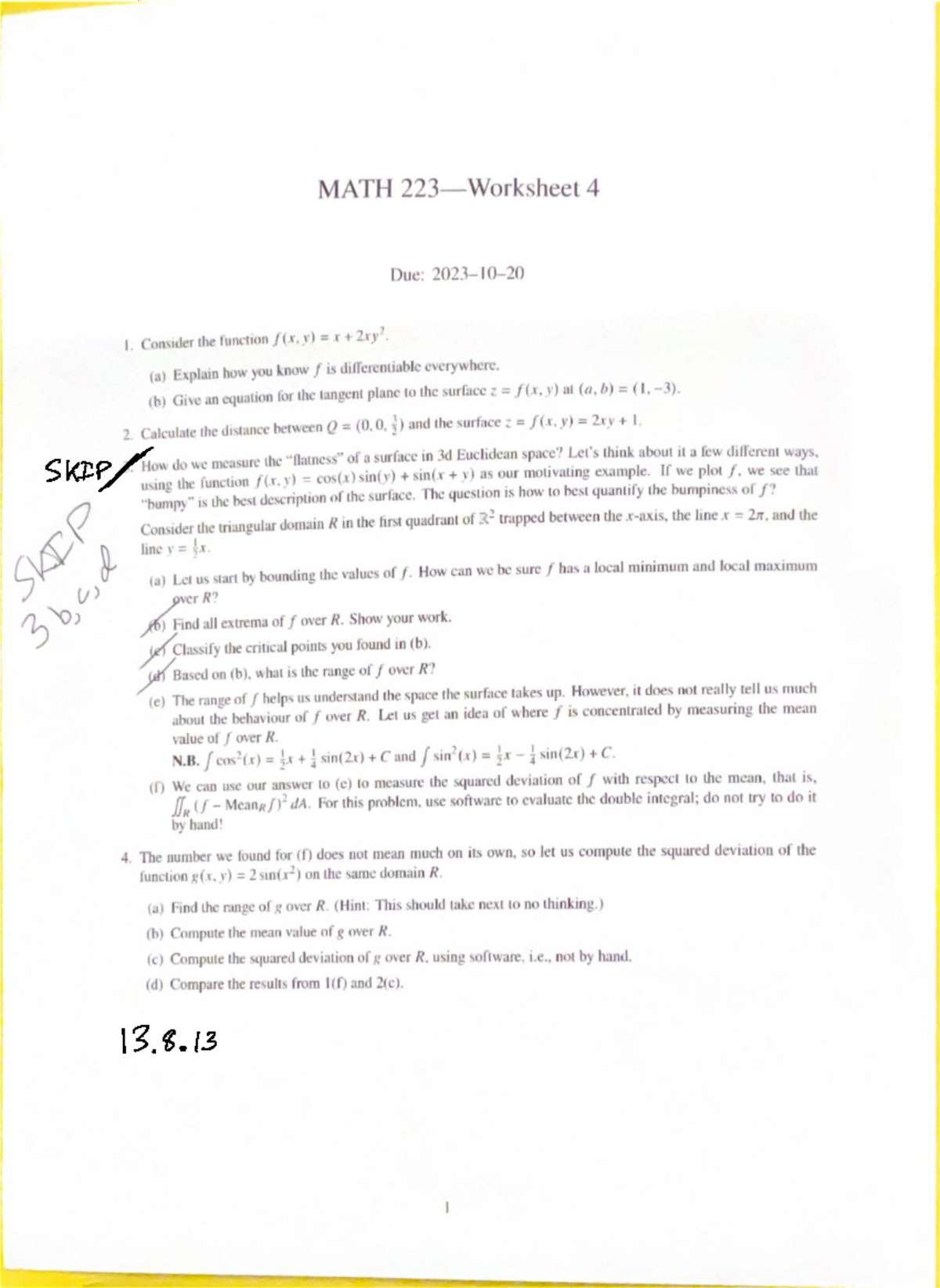 Math223 Worksheet 4 - SKI PM 13. fly xt2xy a f 1 292 Because x and y ...