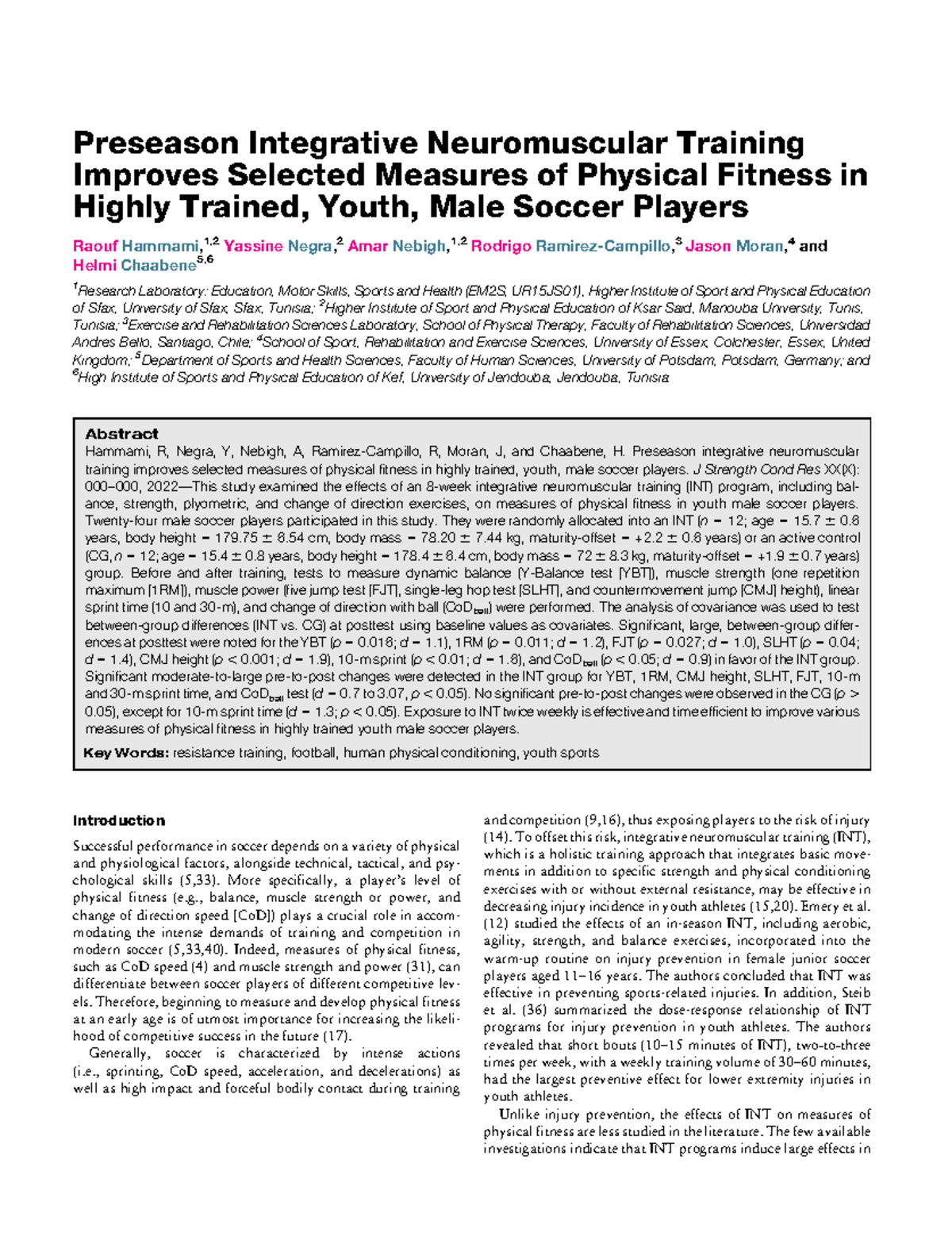 Preseason INT Enhances Physical Fitness in Youth Male Soccer Players ...