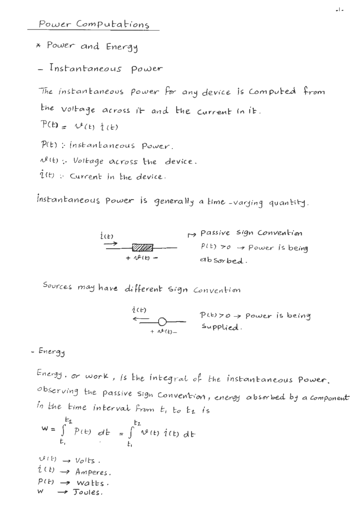 PE Lecture 4 - Power Computations Power and Energy Instantaneous power ...