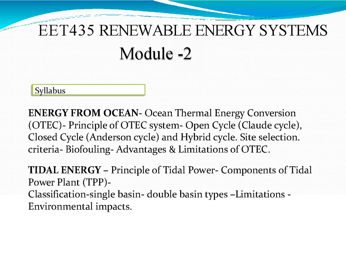 EET435-M2 Renewable Energy Systems: OTEC Principles & Site Selection ...