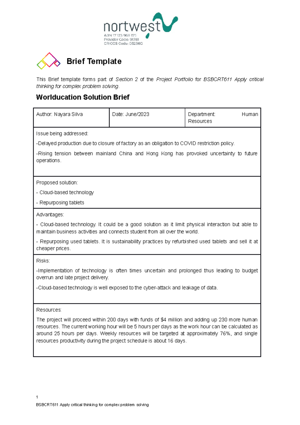 Bsbcrt 611 Brief - Feedback - Policy and Procedures templates - Brief ...