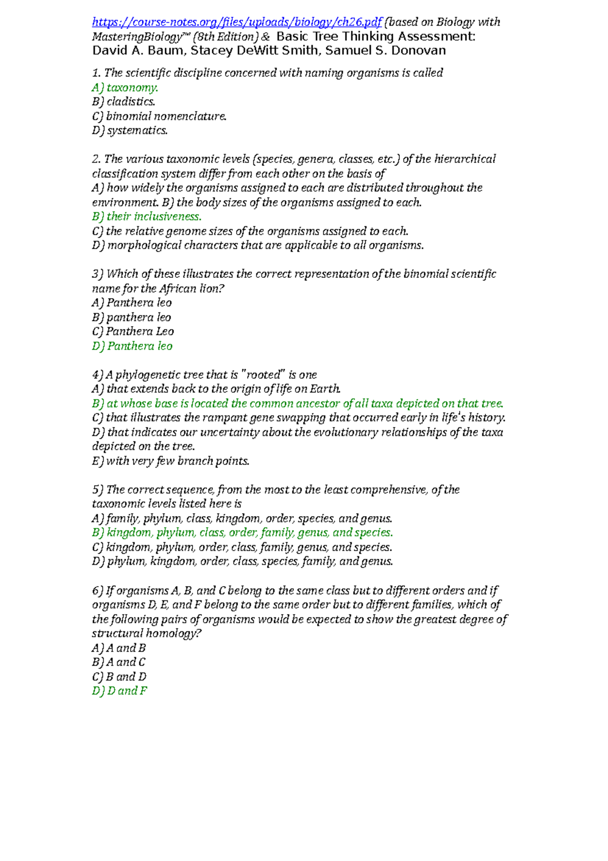 FT4 Phylogenetic Tree Thinking Assessment and Key Concepts - Studeersnel