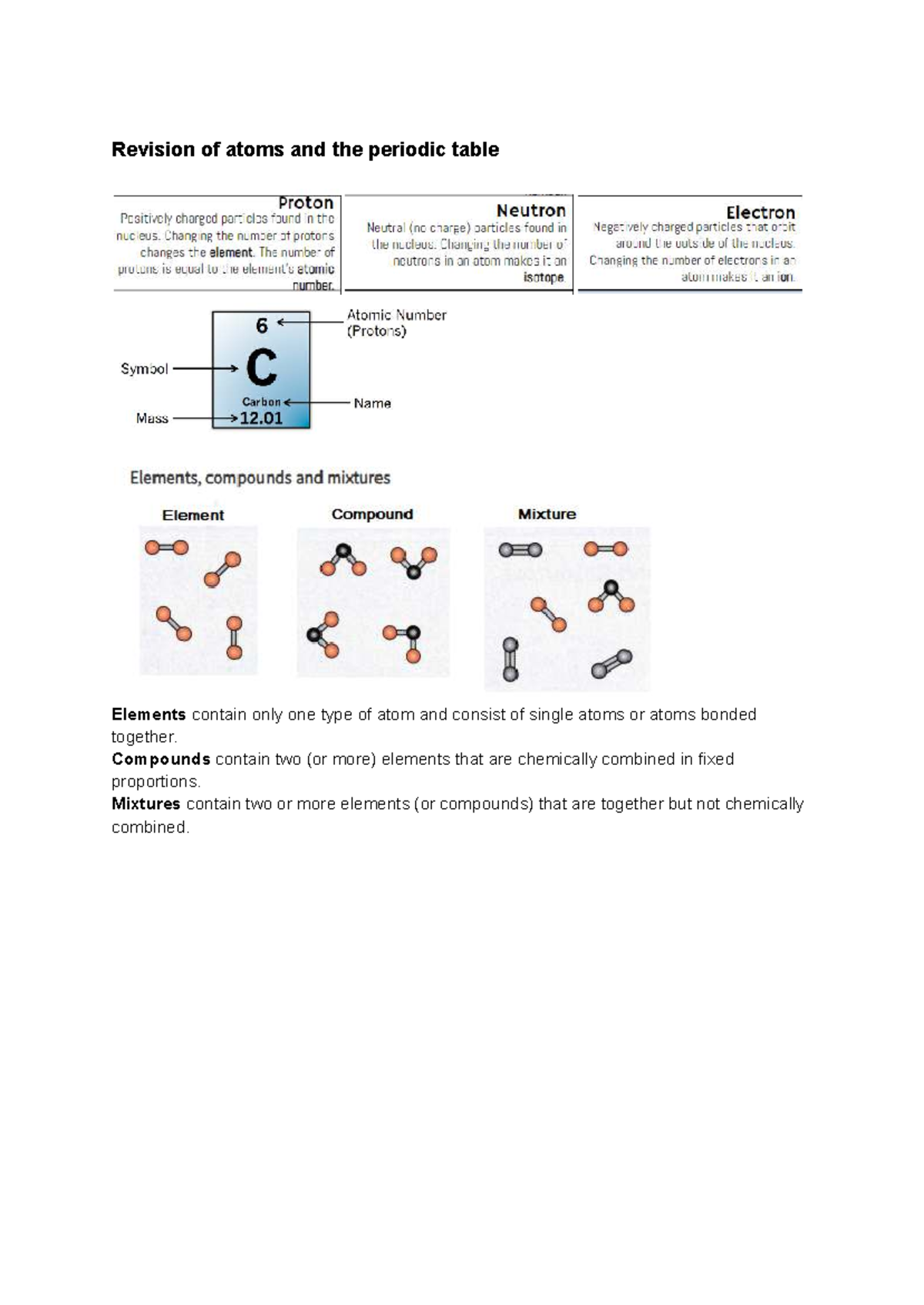 Chemistry Notes: Atoms, Periodic Table, and Chemical Reactions - Studocu