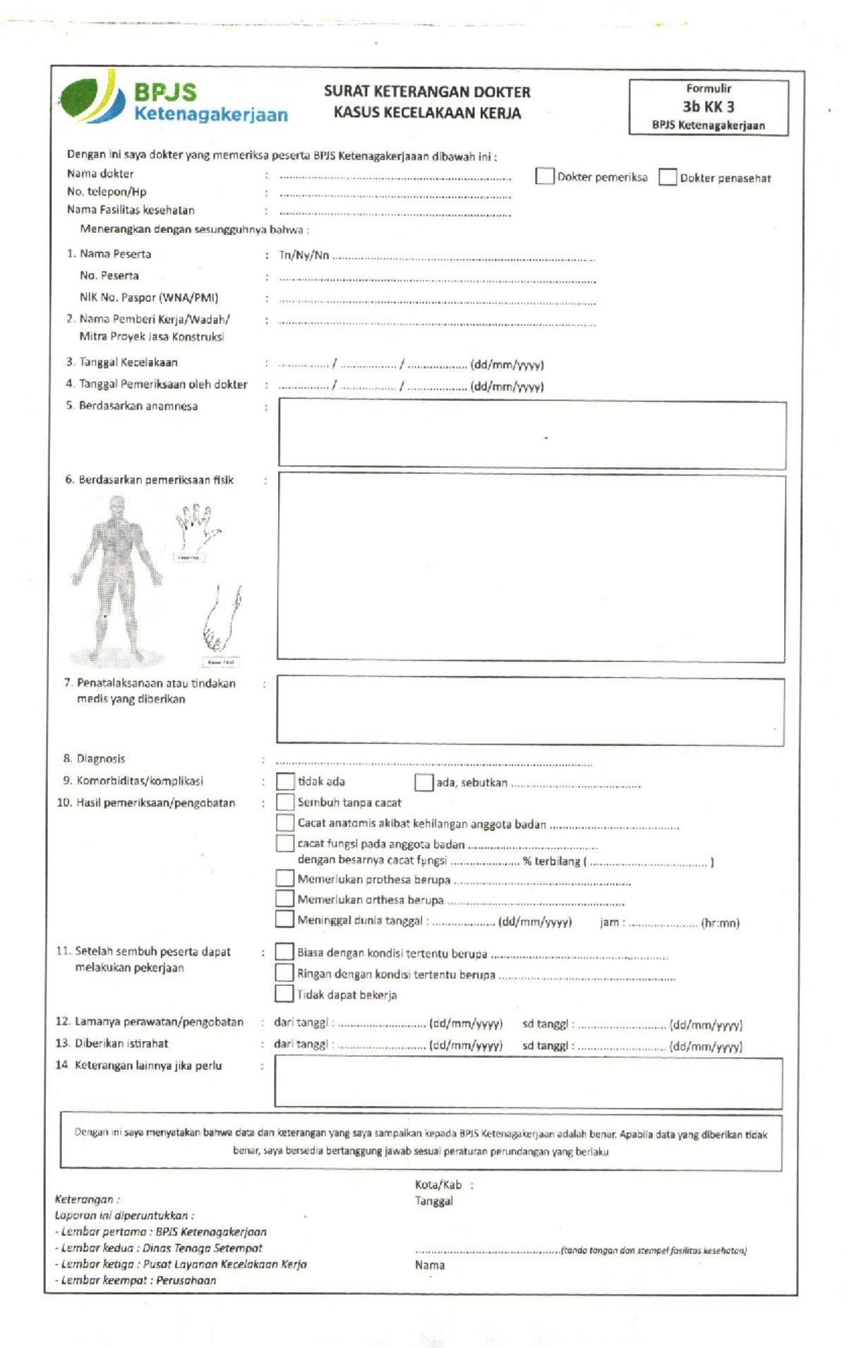 BPJS Ketenagakerjaan: Surat Keterangan Dokter Kecelakaan Kerja KK 3 ...