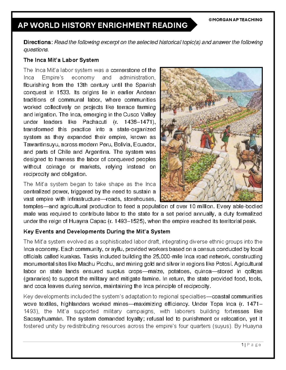 AP WORLD HISTORY ENRICHMENT READING: Inca and Aztec Labor Systems - Studocu