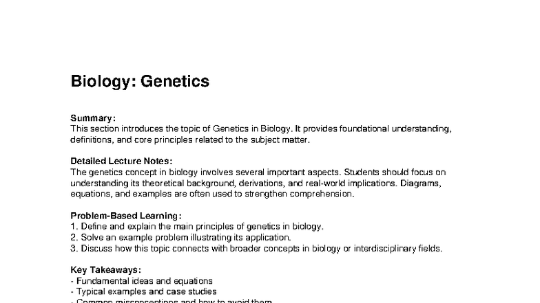 020 Biology: Genetics Lecture Notes and Key Takeaways - Studocu