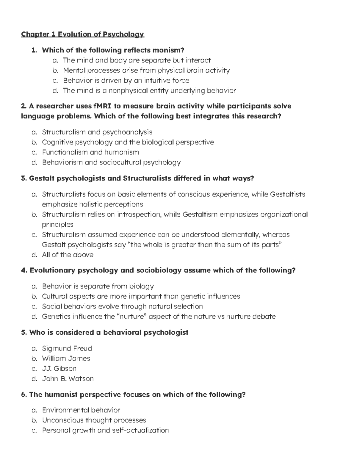 Psych 104 & Psych 449 ULA Practice Questions for Chapters 1-7 - Studocu
