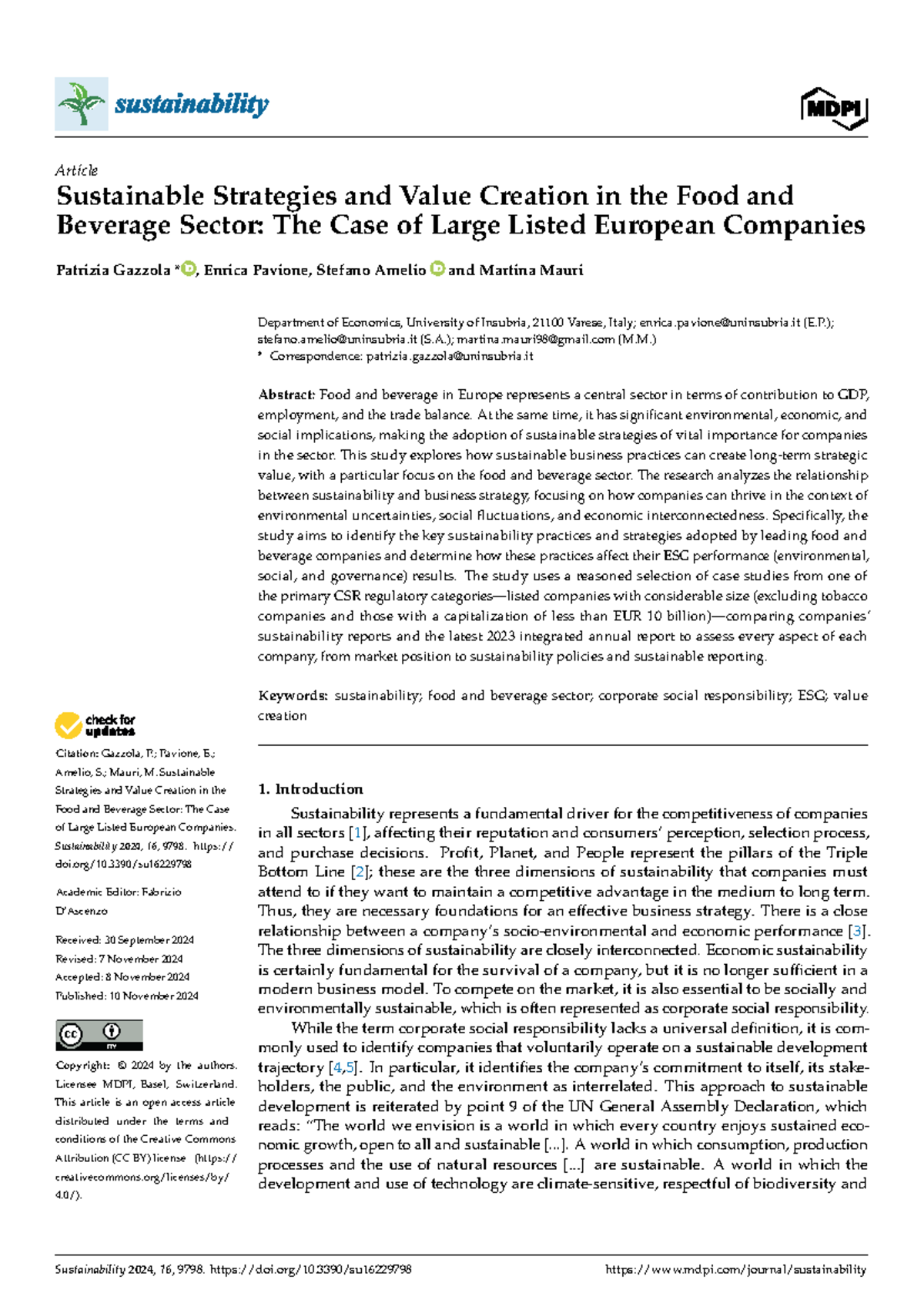 Sustainable Strategies and Value Creation in the Food & Beverage Sector ...