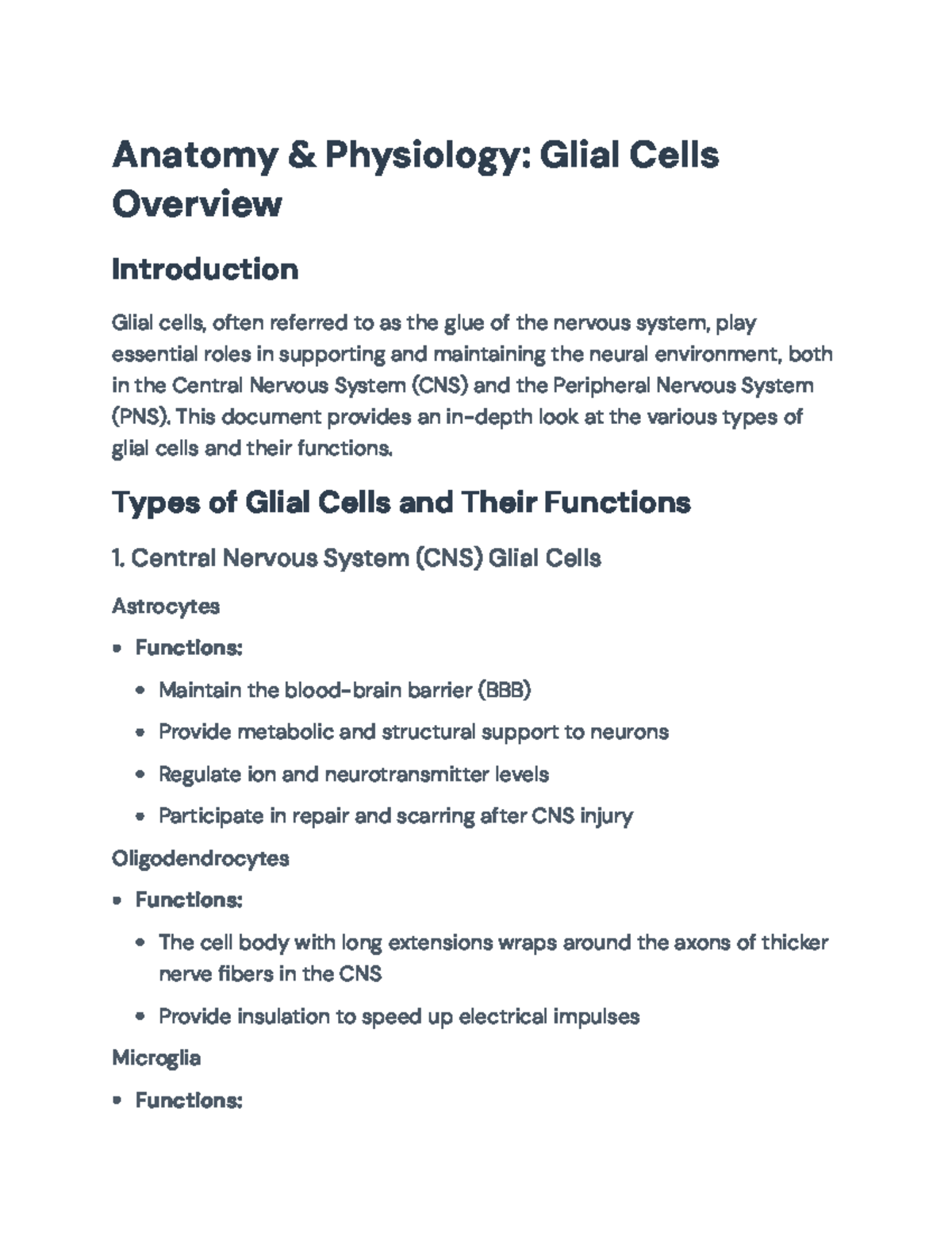 Glial Cells: Functions and Importance in CNS & PNS - Course Code ...