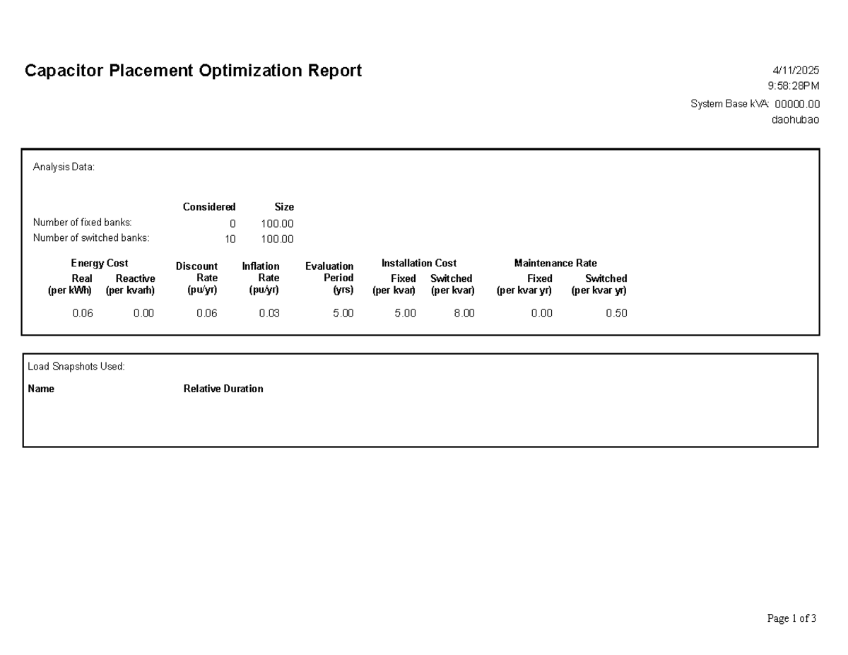 Capacitor Placement Optimization Report for System Analysis (Capo ...