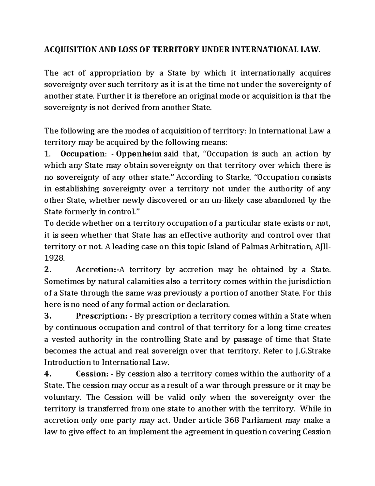 International Law: Acquisition & Loss of Territory Explained - Studocu
