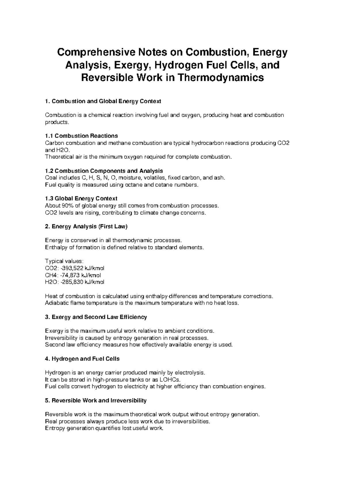 Thermo 1: Comprehensive Notes on Combustion & Energy Analysis - Studocu