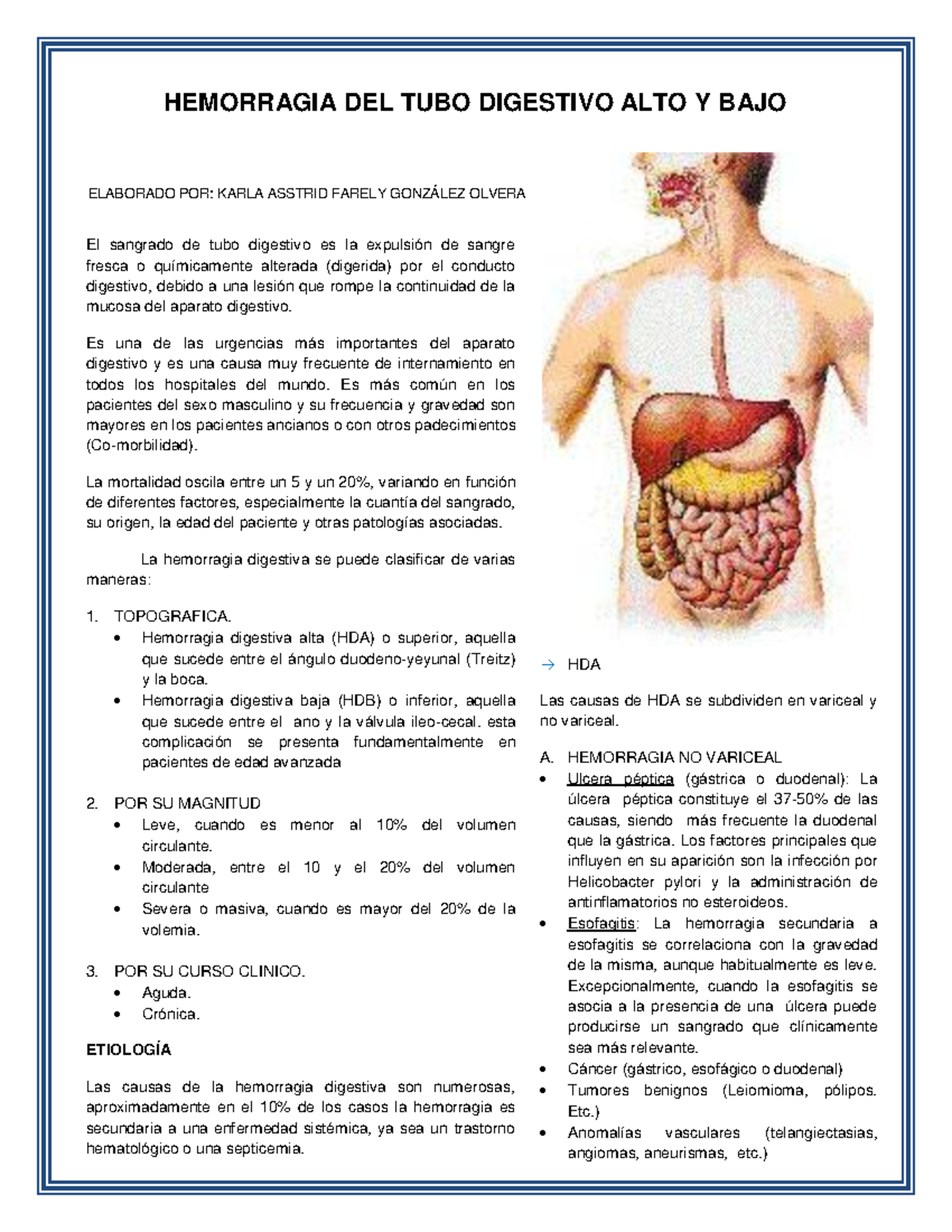 Hemorragia del Tubo Digestivo Alto y Bajo: Causas y Clasificación - Document Preview