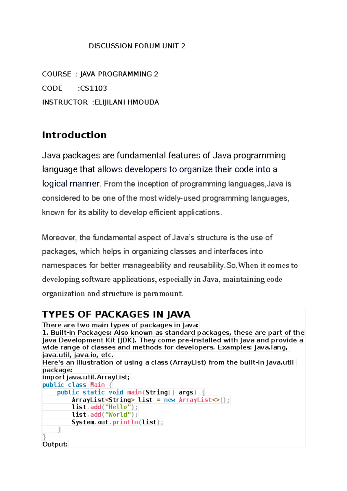 Java Programming 2 (CS1103) - Unit 2 Discussion Forum Notes - Studocu